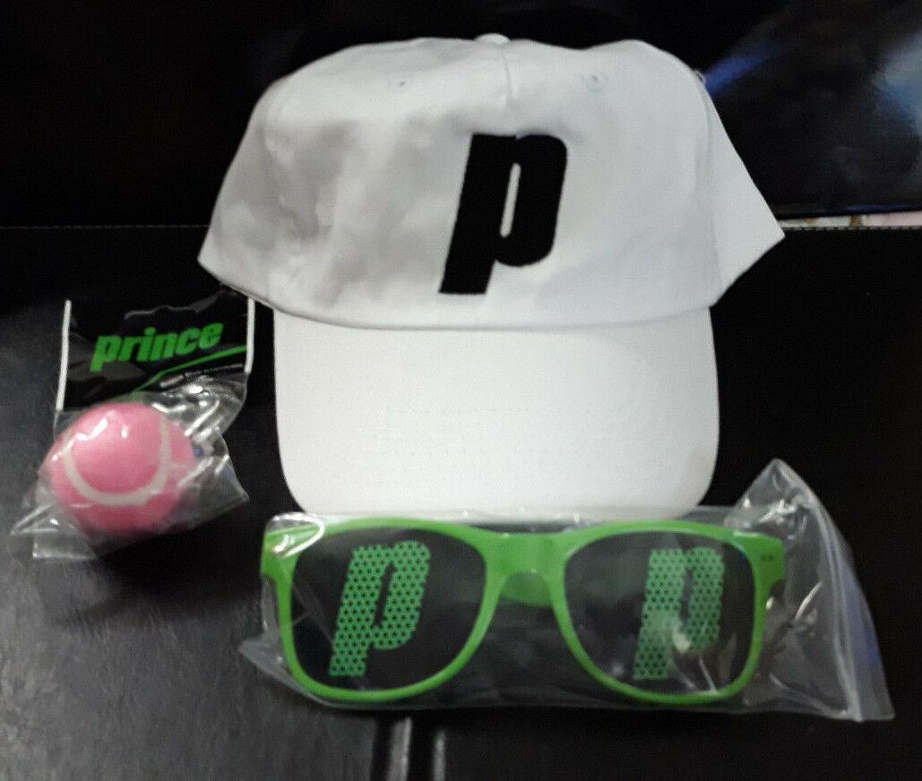 (3) Prince Tennis White Adjustable Cap/sunglasses/pink Tennis Ball Keychain Lot