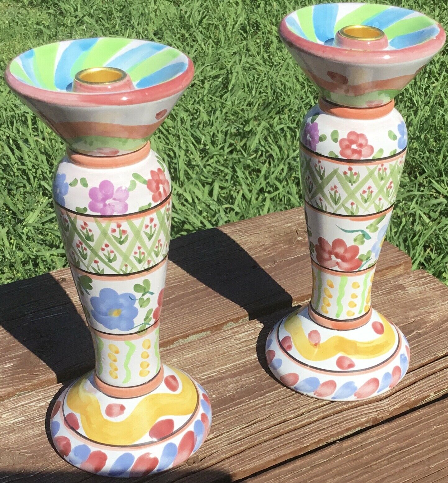 Two(2)hand Painted Tall Candle Sticks World Bazzars