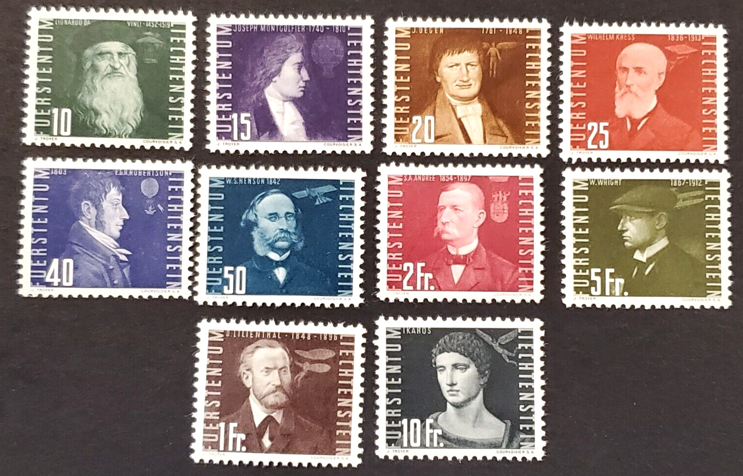 1948 #c24-33 Complete Set Of Liechtenstein Vf Nh