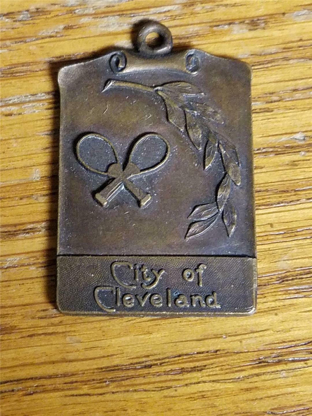 City Of Cleveland Bronze Keychain Fob Womens Tennis 1924 Wilma Gall