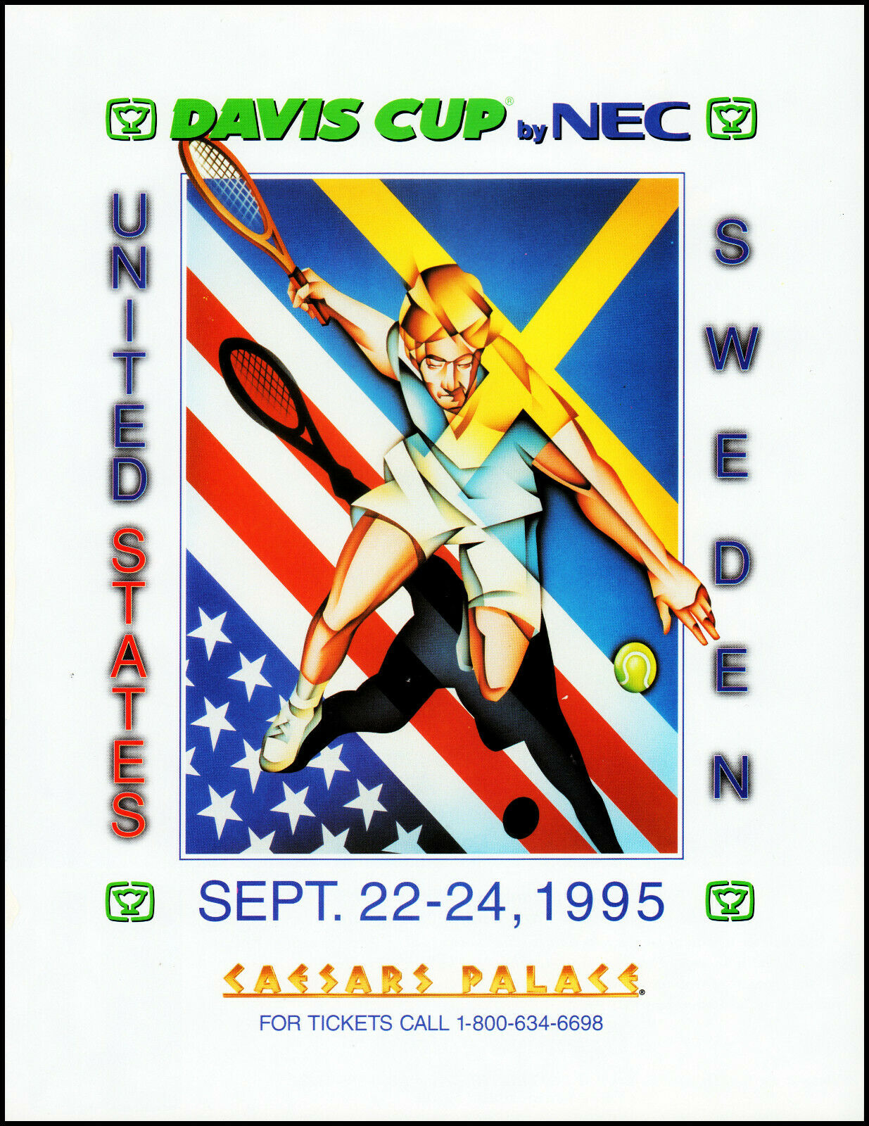 1995 Davis Cup United States Vs Sweden Caesars Palace Tennis Art Print Ad S32