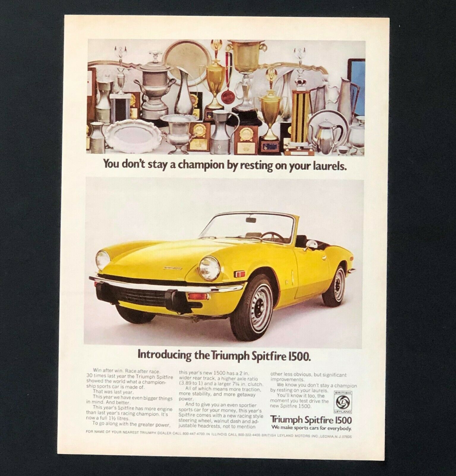 1973 Triumph Spitfire 1500 Advertisement Convertible Yellow Car Vtg Print Ad