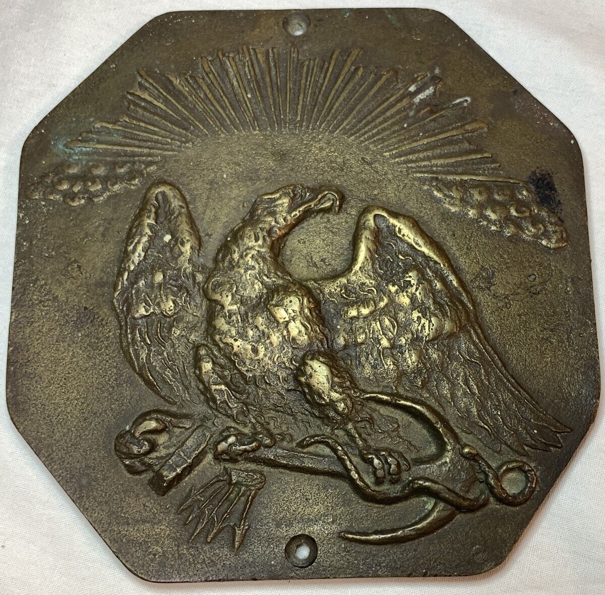 Rare Antique Bronze Fire Mark 19th C Eagle With Anchor And Sunrise Rays 6 1/2"