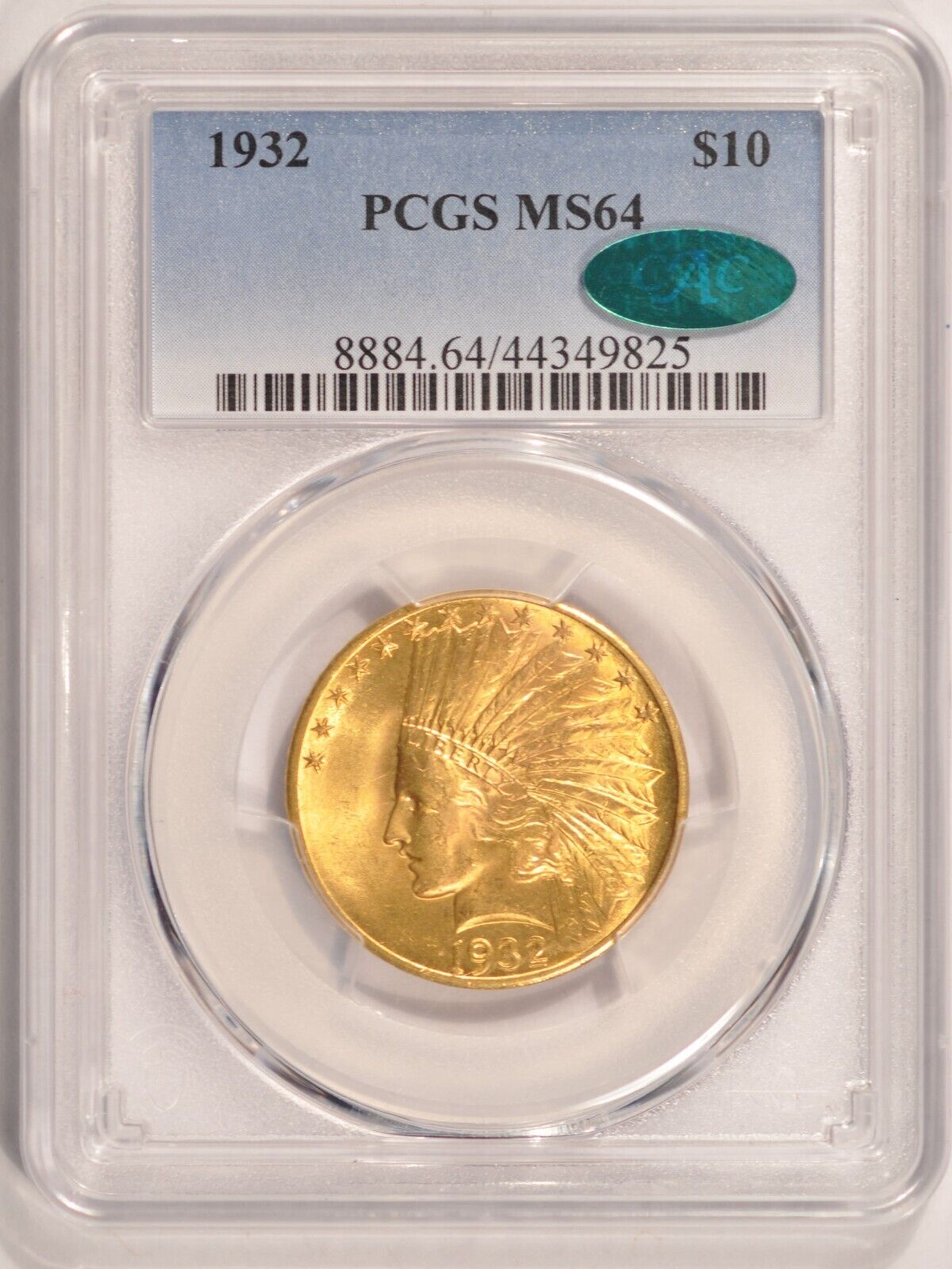 1932 $10 Gold Indian Eagle Coin Pcgs Ms64 Cac Approved Pre-1933 Gold