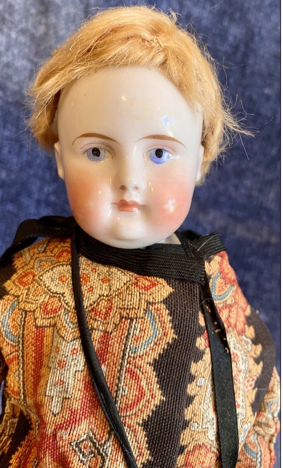 Antique C1850 15” Bald Head Wigged China Head Doll W/great Body And Paisley Outf