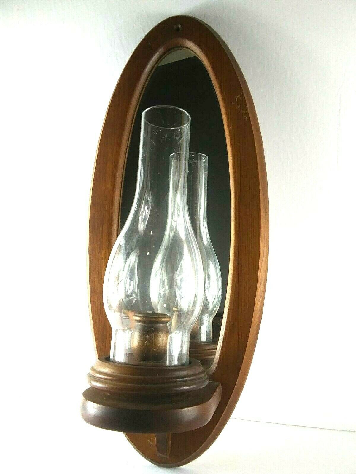Wooden Candle Holder Hanging Glass Chimney Mirror